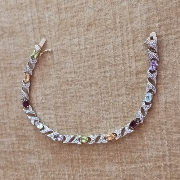 FAS 925 Multi Colored Rhinestone Gold Silver Bracelet - Picture 8 of 8